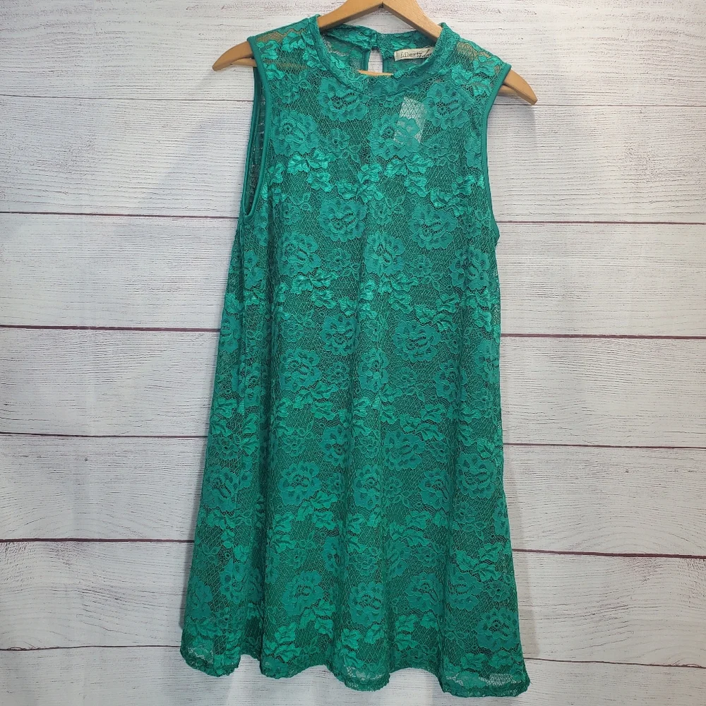 Liberty Love Emerald Green Lace A-Line Sleeveless Dress Size XL NWT - Picture 1 of 10